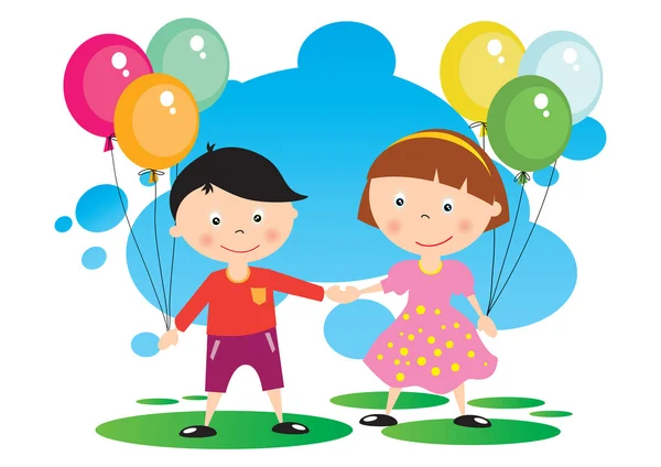 Children With A Balloon — Stock Vector
