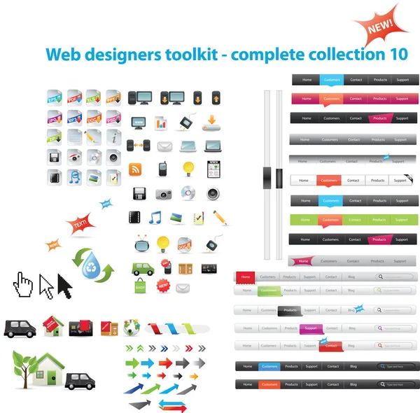Web designers kit de ferramentas - coleção completa 10 — Vetor de Stock