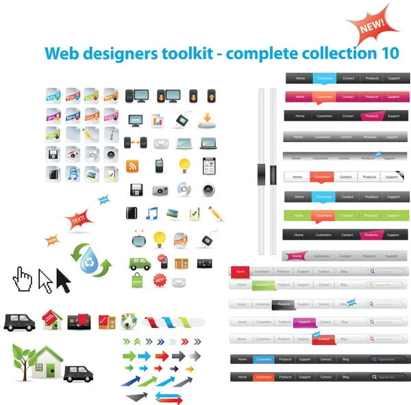 Набор инструментов для веб-дизайнеров - полная коллекция 10 Стоковая Иллюстрация