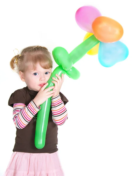 Dziewczynka z kwiatem balony — Zdjęcie stockowe