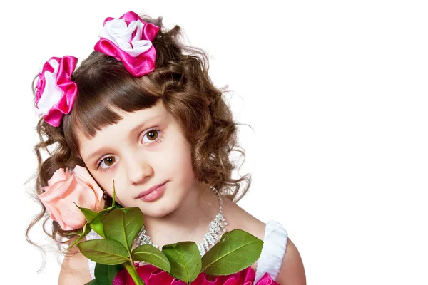 The girl in a beautiful dress with rose — Stock Photo, Image
