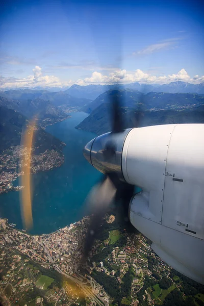 Avião lago Lugano vista — Fotografia de Stock