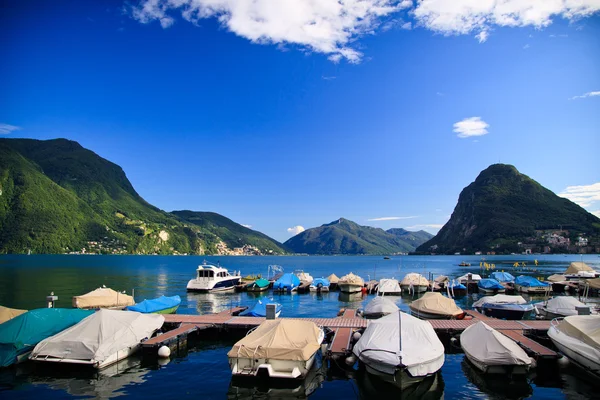 Pier on Lugano lake — Stock Photo, Image