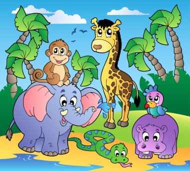 African beach with cute animals clipart