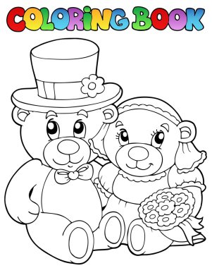 Coloring book with wedding bears clipart