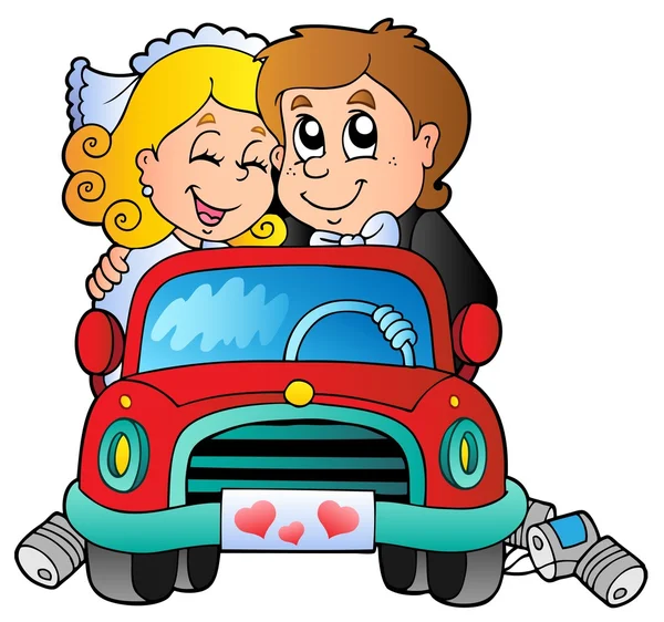 Car with wedding couple — Stock Vector