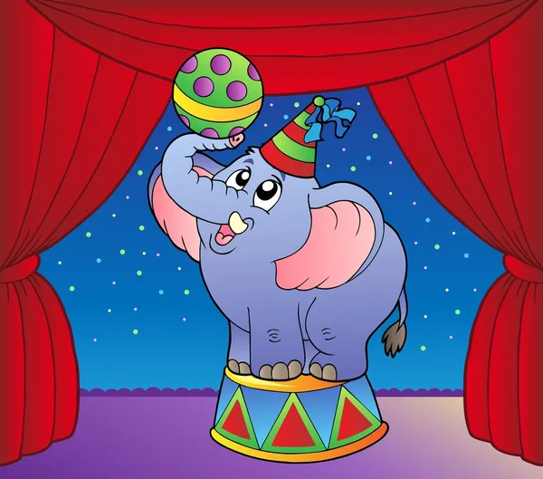 Мультяшний слон на цирковій сцені 1 — стоковий вектор