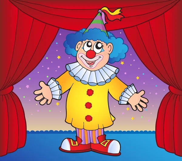 Clown on circus stage 1 — Stock Vector