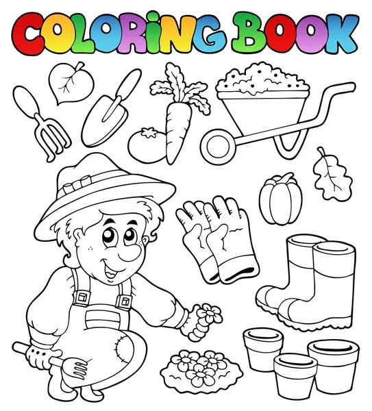 Libro para colorear con tema de jardín — Vector de stock