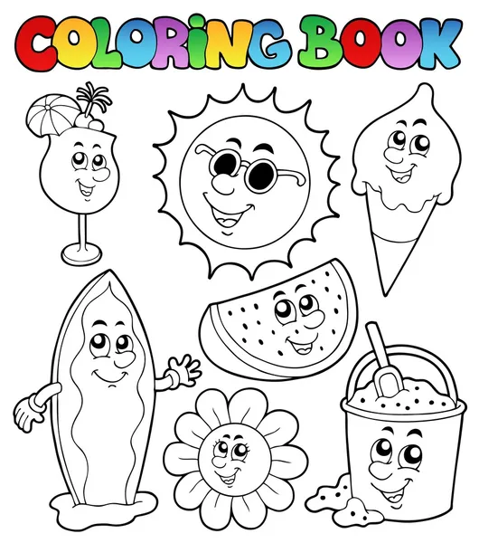 Livre à colorier avec photos d'été — Image vectorielle