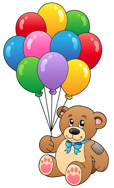 Urso de pelúcia bonito segurando balões — Vetor de Stock