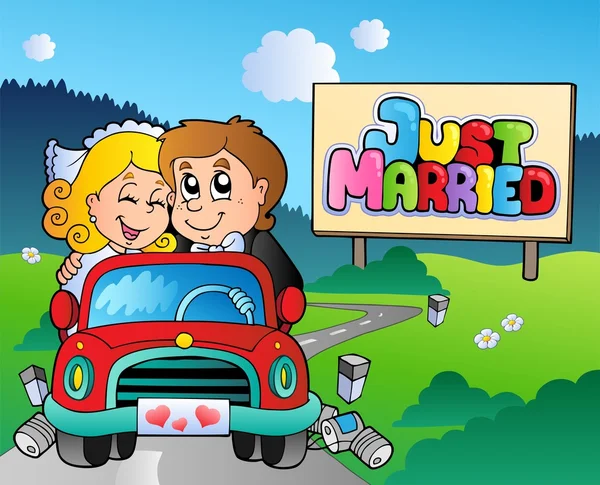 Casado casal condução carro — Vetor de Stock
