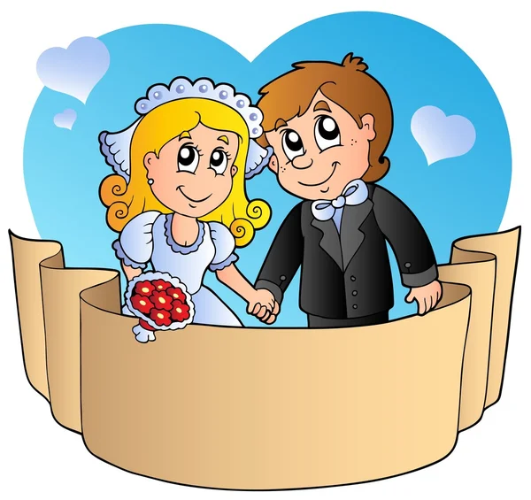 Γαμήλιο ζεύγος με πανό — Διανυσματικό Αρχείο