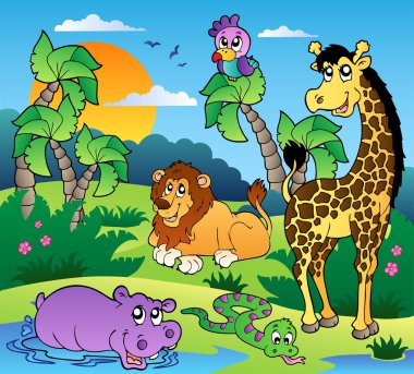 African scenery with animals 1 clipart