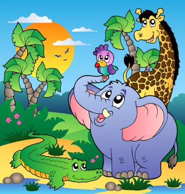 African scenery with animals 2 clipart