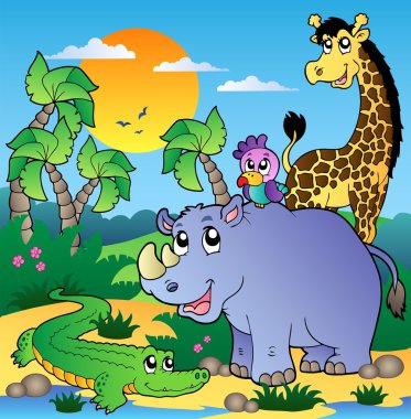 African scenery with animals 3 clipart