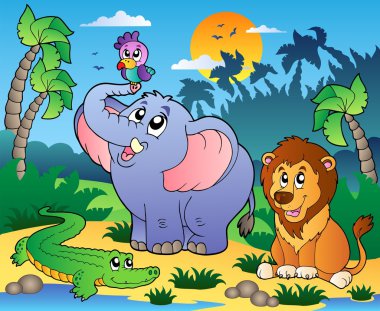 African scenery with animals 4 clipart