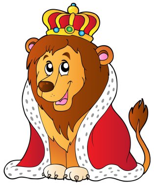 Cartoon lion in king outfit clipart