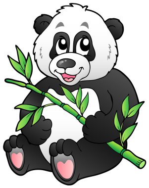 Cartoon panda eating bamboo clipart