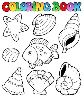 Coloring book with seashells clipart