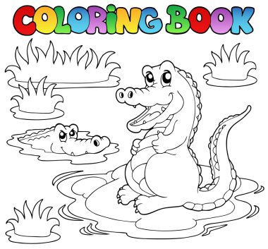 Coloring book with two crocodiles clipart