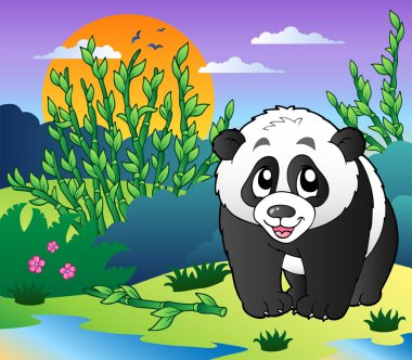 Cute small panda in bamboo forest clipart