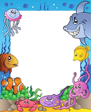 Frame with sea fishes 1 clipart