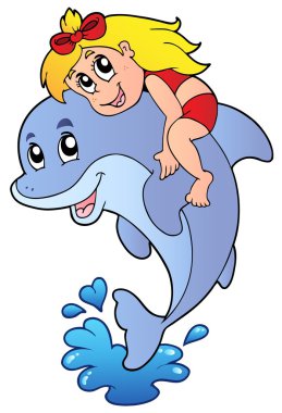 Girl sitting on dolphin clipart