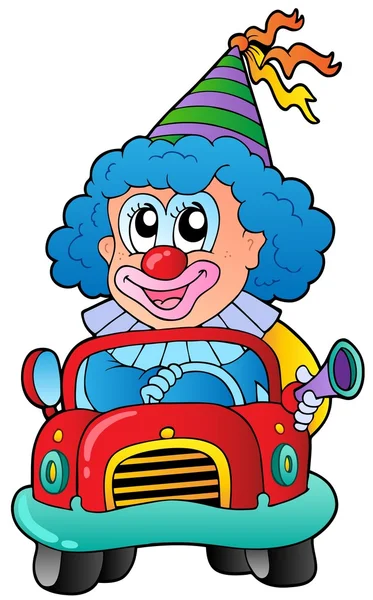 卡通小丑驾驶车 — 图库矢量图片