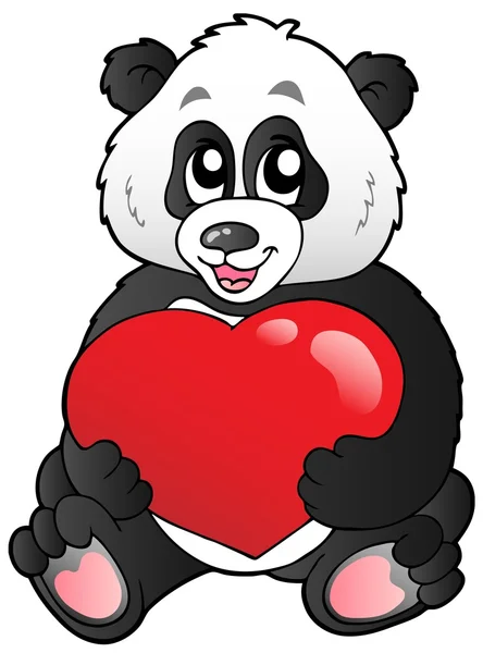 Desenhos animados panda segurando coração vermelho — Vetor de Stock