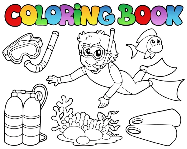 Libro da colorare con tema immersioni — Vettoriale Stock