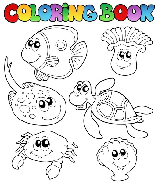 Livre à colorier avec animaux marins 3 — Image vectorielle