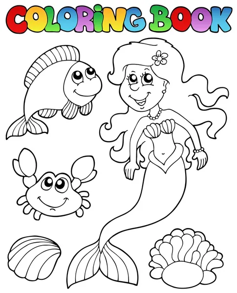 Coloring book with mermaid — Stock Vector