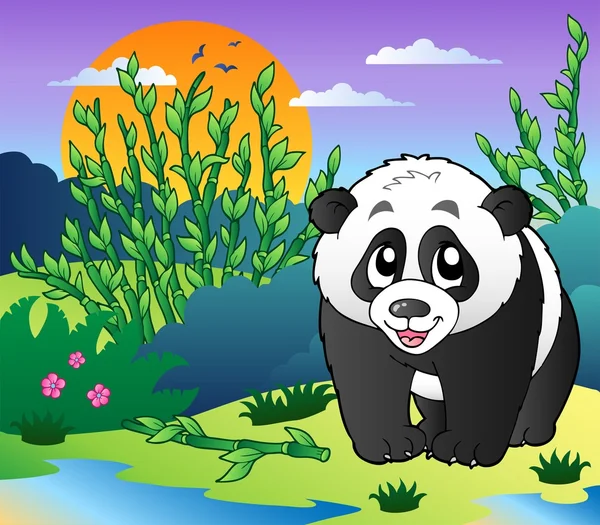 可爱小熊猫竹林 — 图库矢量图片