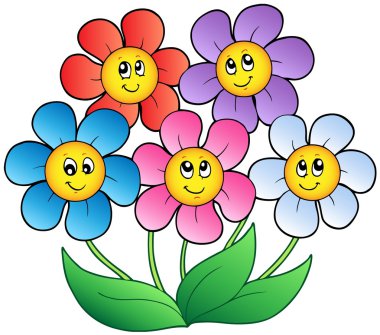 Five cartoon flowers clipart