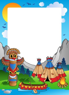 Frame with Indian village clipart