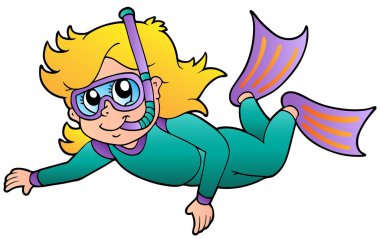 Swimming girl snorkel diver clipart