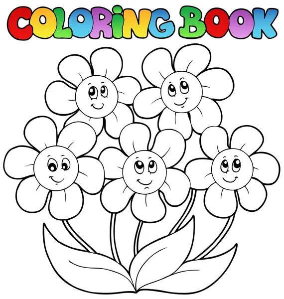 Libro para colorear con cinco flores — Vector de stock
