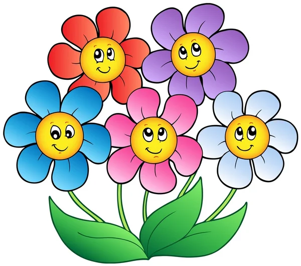 Pięć kreskówka kwiaty — Wektor stockowy
