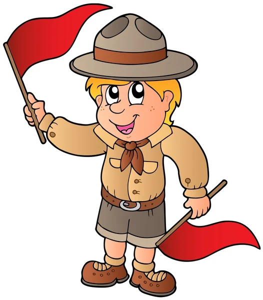 Scout boy giving flag signal — Stock Vector