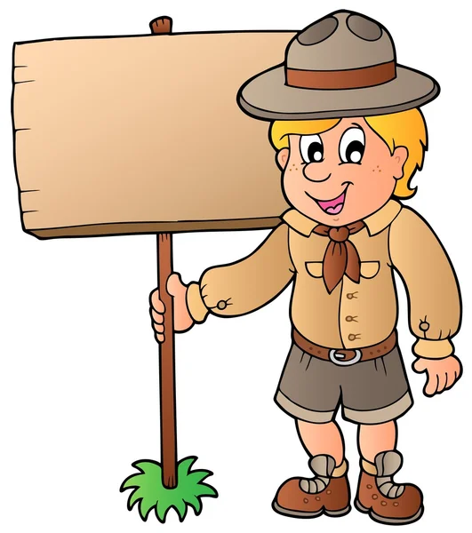 Scout garçon tenant planche en bois — Image vectorielle