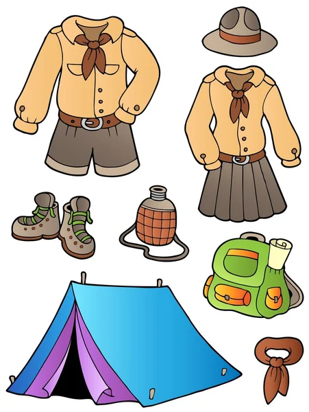 Scout kläder och redskap samling — Stock vektor