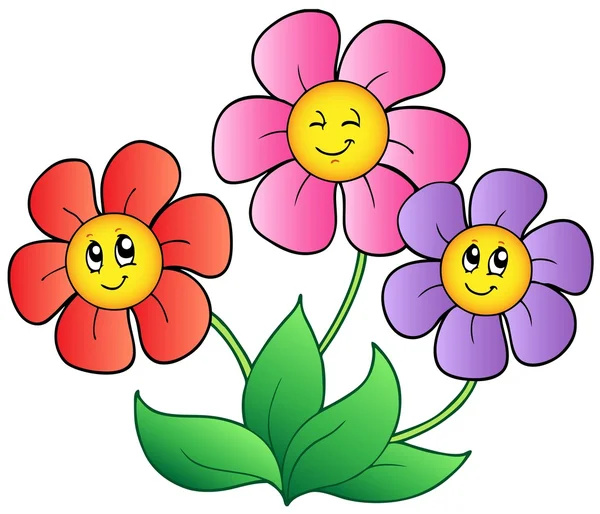 Trois fleurs de dessin animé — Image vectorielle