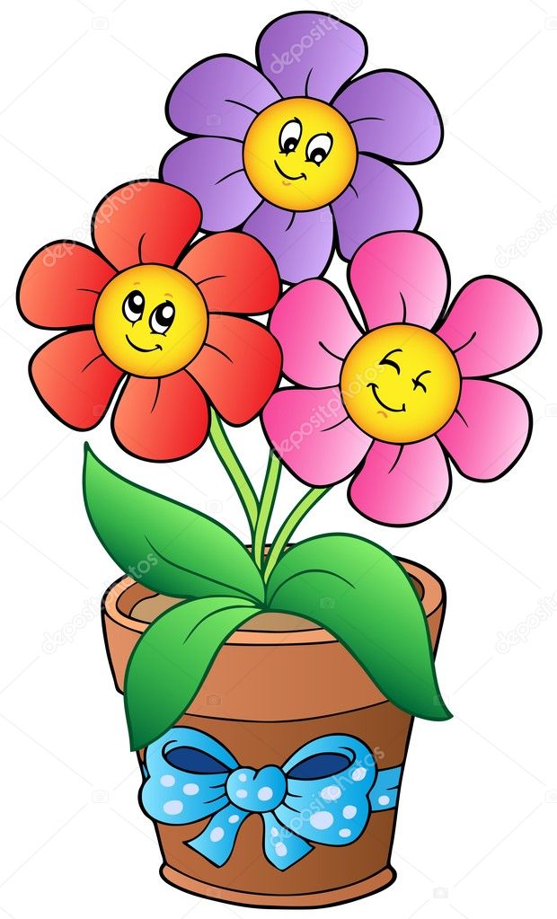 Pot with three cartoon flowers — Stock Vector © clairev #5595075