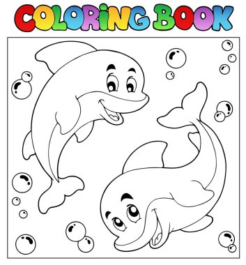 Coloring book with dolphins 1 clipart