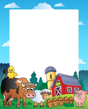 Country frame with red barn 1 clipart