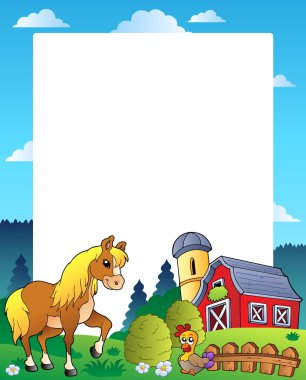 Country frame with red barn 4 clipart