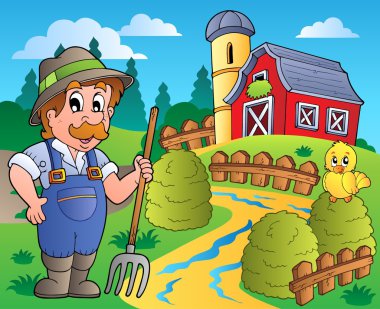 Country scene with red barn 3 clipart