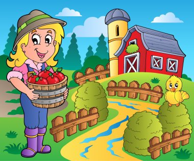 Country scene with red barn 7 clipart