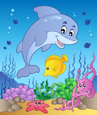 Happy dolphin at sea bottom 1 clipart